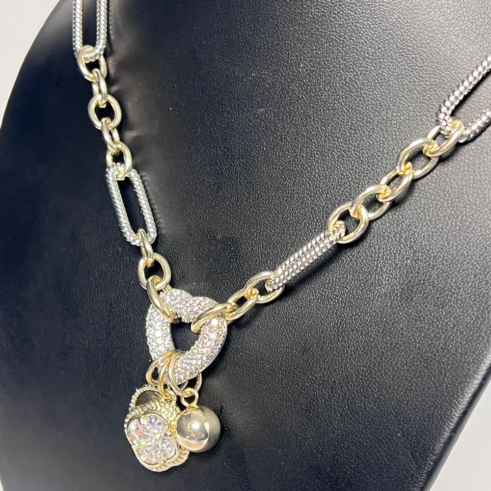Heart and Charm Two Tone Necklace